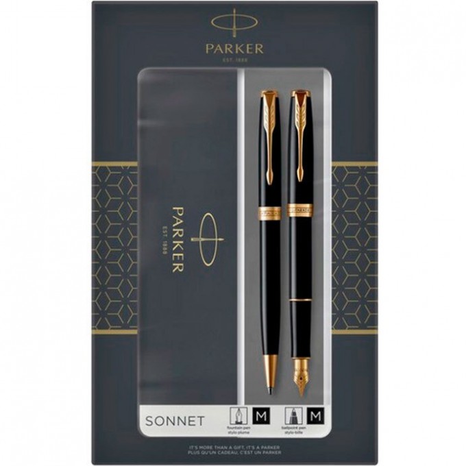 Набор PARKER SONNET LAQBLACK GT перьевая и шариковая ручки 2093371 CW2093371
