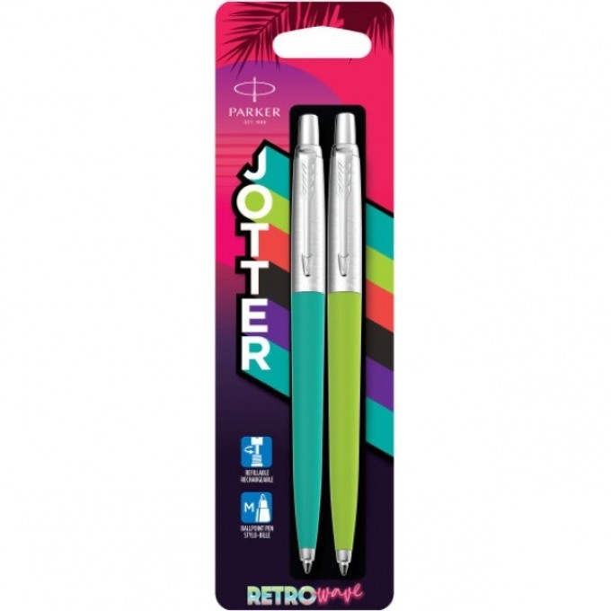 Набор ручек PARKER JOTTER ORIGINALS BALLPOINT PENS 80'S RETRO WAVE, APPLE GREEN + CARIBBEAN BLUE 2186315